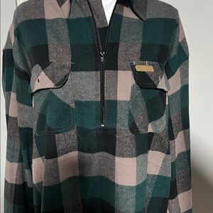 Plaid Green and Black Men's Half Zip Pullover Shirt